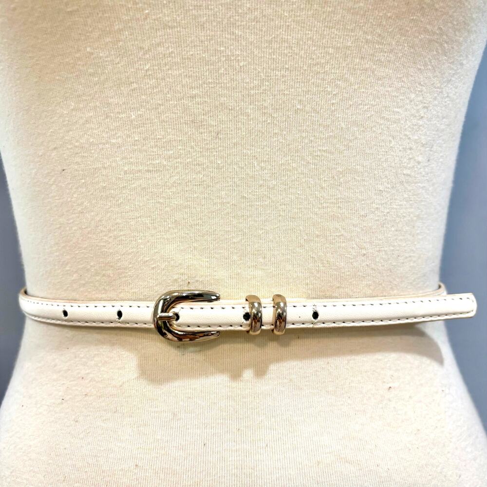 White Skinny Belt Gold Horseshoe Buckle Clean Girl Office Siren Coquette Y2K